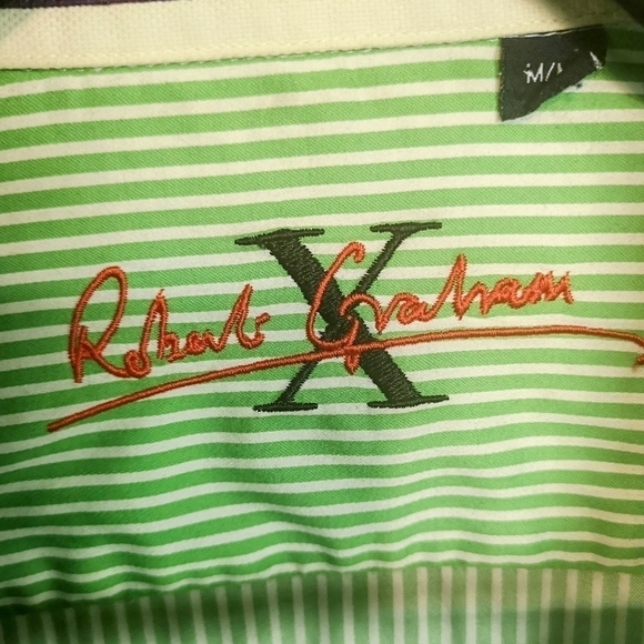 Vintage Robert Graham 90s Green Striped Oversized Long Sleeve Button Down Shirt - Picture 9 of 9